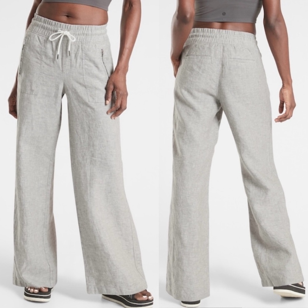 Athleta Cabo Linen Wide Leg Pants Oxford Gray